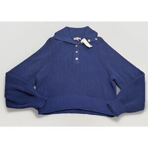 NWT J. Crew Ribbed Cotton Button-Collar Sweater Long Sleeve Sz M